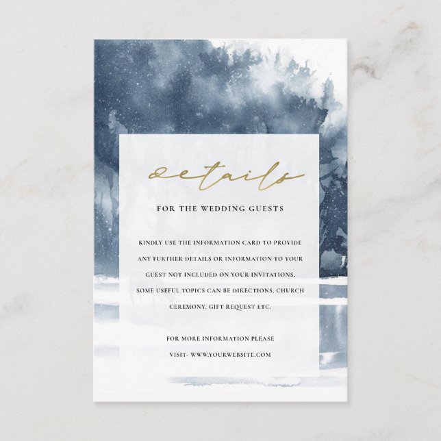 DUSKY INK BLUE FOREST LAKE PINE WEDDING DETAILS ENCLOSURE CARD (Front)