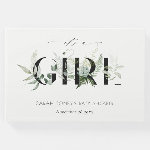 Dusky Leafy Fern Succulent Its A Girl Baby Shower Guest Book
