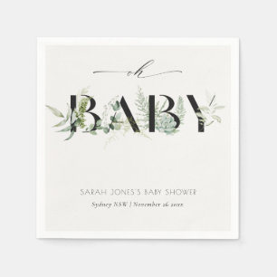 Dusky Leafy Fern Succulent Oh Baby Shower Napkins
