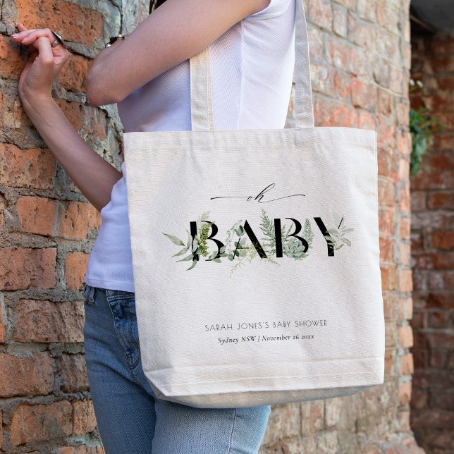 Dusky Leafy Fern Succulent Oh Baby Shower Tote Bag (Creator Uploaded)