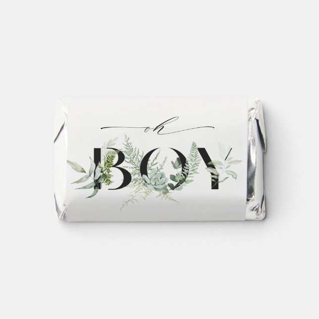 Dusky Leafy Fern Succulent oh Boy Baby Shower Hershey's Miniatures (Front)