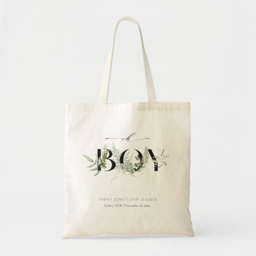 Dusky Leafy Fern Succulent oh Boy Baby Shower Tote Bag