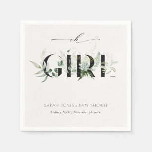 Dusky Leafy Fern Succulent oh Girl Baby Shower Napkins