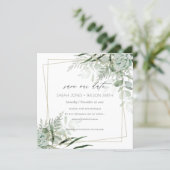 Dusky Leafy Fern Succulent Save the Date Card (Standing Front)