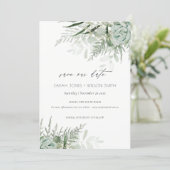 Dusky Leafy Fern Succulent Save the Date Card (Standing Front)