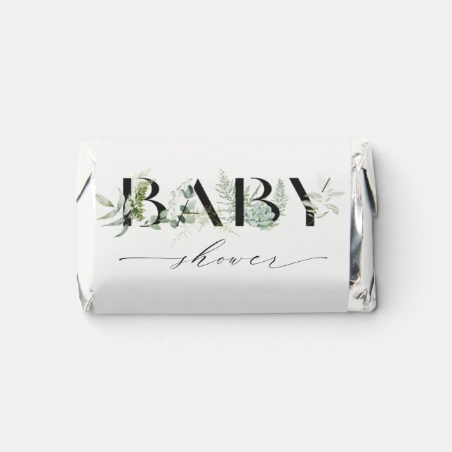 Dusky Leafy Fern Succulent Script Baby Shower Hershey's Miniatures (Front)