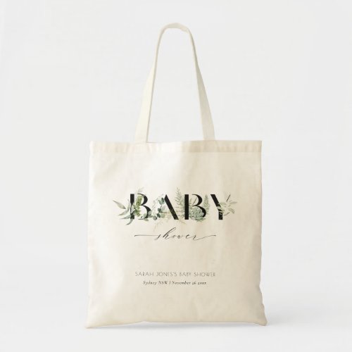 Dusky Leafy Fern Succulent Script Baby Shower Tote Bag