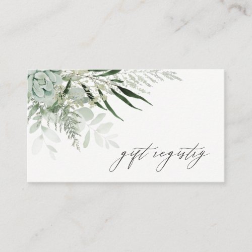 Dusky Leafy Fern Succulent Wedding Gift Registry Business Card