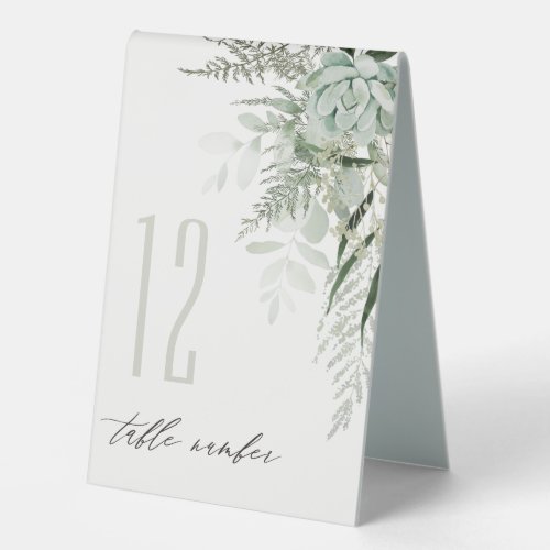 Dusky Leafy Fern Succulent Wedding Table Number Table Tent Sign