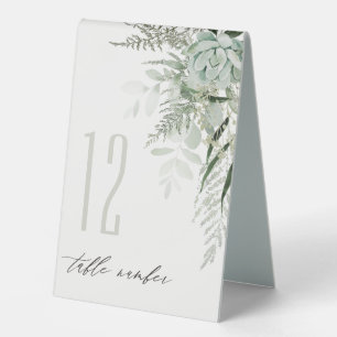 Dusky Leafy Fern Succulent Wedding Table Number Tent