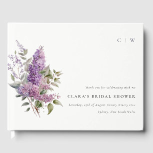 Dusky Lilac Cottage Flora Watercolor Bridal Shower Guest Book