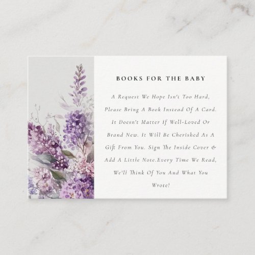 Dusky Lilac Cottage Floral Books For Baby Shower Enclosure Card
