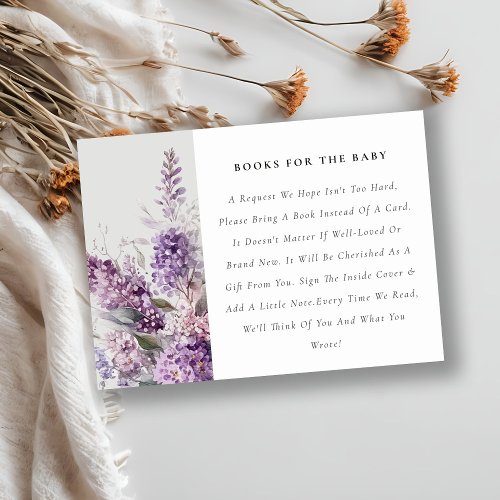 Dusky Lilac Cottage Floral Books For Baby Shower Enclosure Card