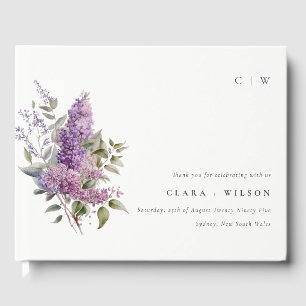 Dusky Lilac Cottage Floral Watercolor Wedding Guest Book