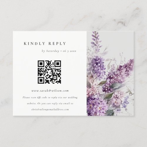 Dusky Lilac Cottage Floral Wedding QR Code RSVP Enclosure Card