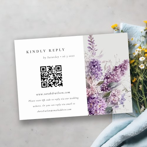 Dusky Lilac Cottage Floral Wedding QR Code RSVP Enclosure Card