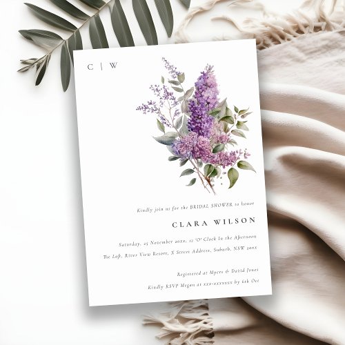 Dusky Lilac Green Cottage Floral Bridal Shower Invitation