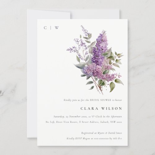 Dusky Lilac Green Cottage Floral Bridal Shower Invitation