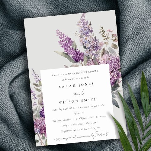 Dusky Lilac Green Cottage Floral Couples Shower Invitation