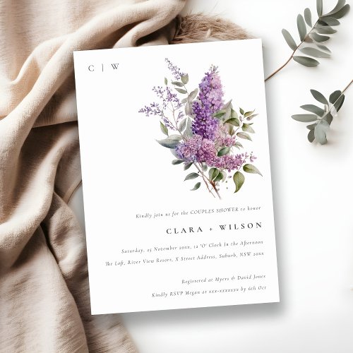 Dusky Lilac Green Cottage Floral Couples Shower Invitation