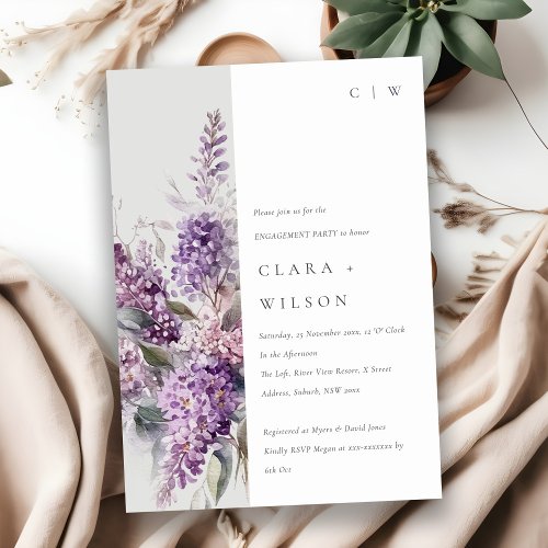 Dusky Lilac Green Cottage Floral Engagement Invitation