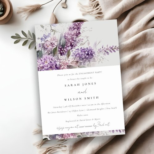 Dusky Lilac Green Cottage Floral Engagement  Invitation