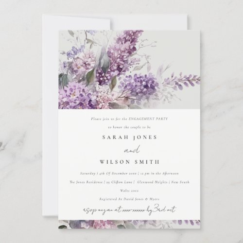 Dusky Lilac Green Cottage Floral Engagement  Invitation