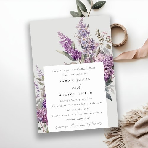 Dusky Lilac Green Cottage Floral Rehearsal Dinner Invitation