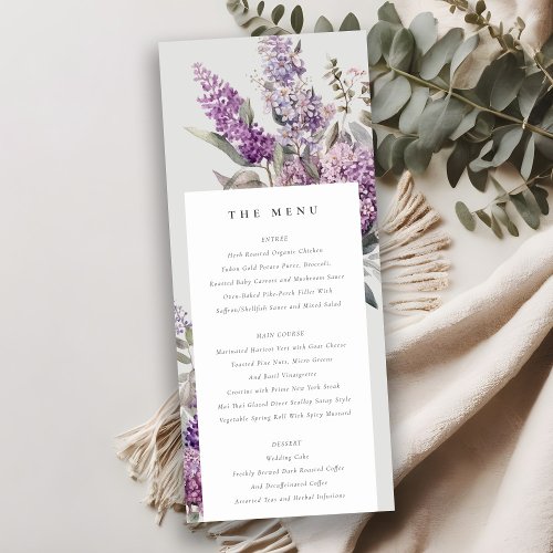 Dusky Lilac Green Cottage Floral Wedding Menu Card