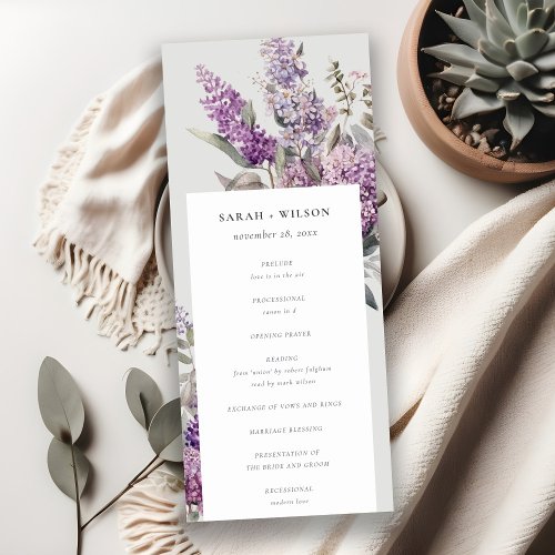 Dusky Lilac Green Cottage Floral Wedding Program