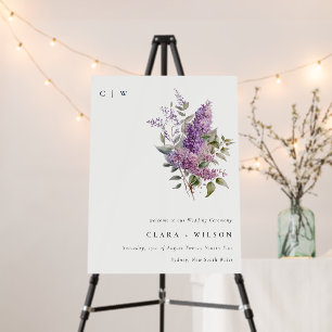 Dusky Lilac Green Cottage Floral Wedding Welcome Foam Board