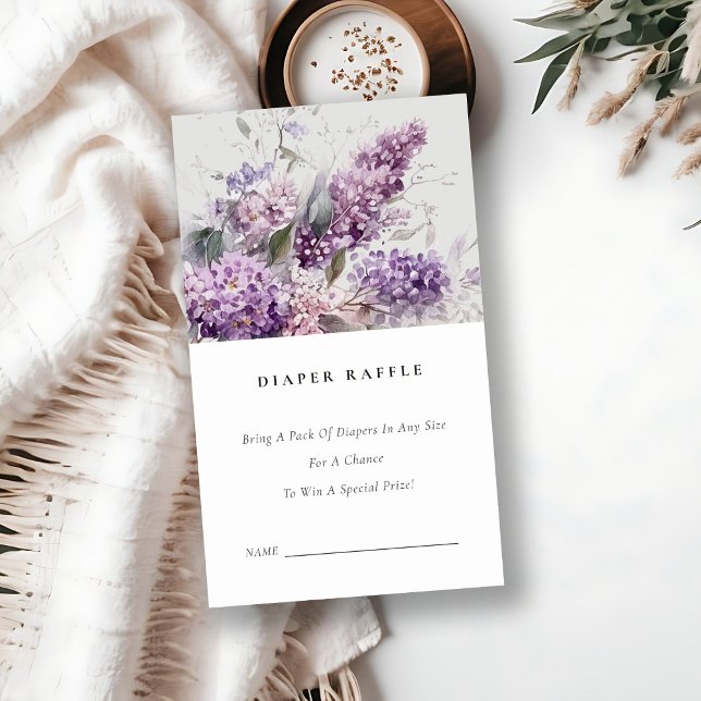 Dusky Lilac Green Floral Diaper Raffle Baby Shower Enclosure Card (Creator Uploaded)