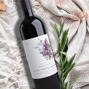 Dusky Lilac Watercolor Cottage Flora Bridal Shower Wine Label