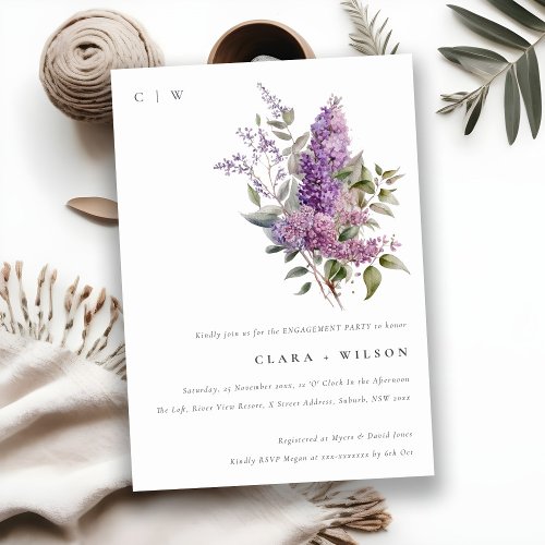 Dusky Lilac Watercolor Cottage Floral Engagement Invitation