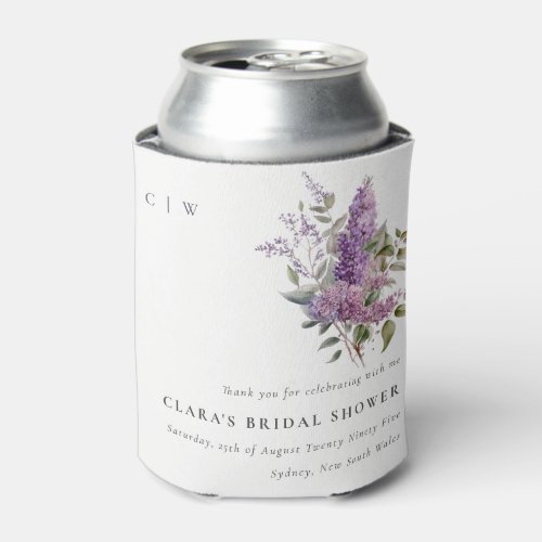 Dusky Lilac Watercolor Cottage Floral Wedding Can Cooler