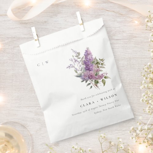 Dusky Lilac Watercolor Cottage Floral Wedding Favor Bag