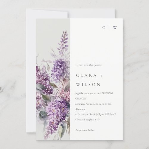 Dusky Lilac Watercolor Cottage Floral Wedding Invitation