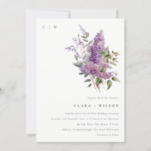 Dusky Lilac Watercolor Cottage Floral Wedding Invitation
