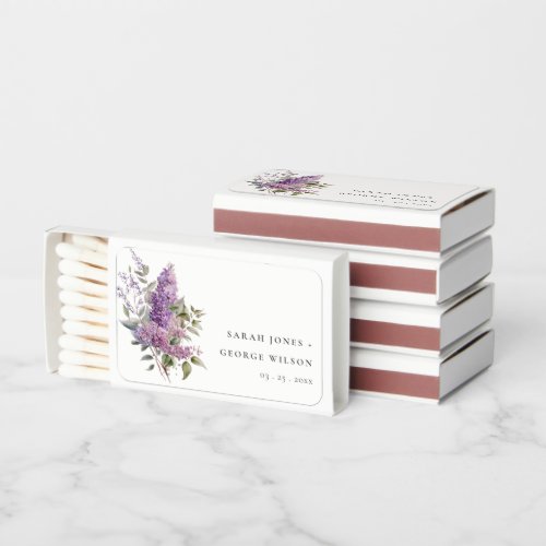Dusky Lilac Watercolor Cottage Floral Wedding Matchboxes