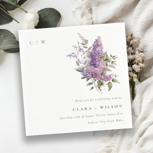 Dusky Lilac Watercolor Cottage Floral Wedding Napkins