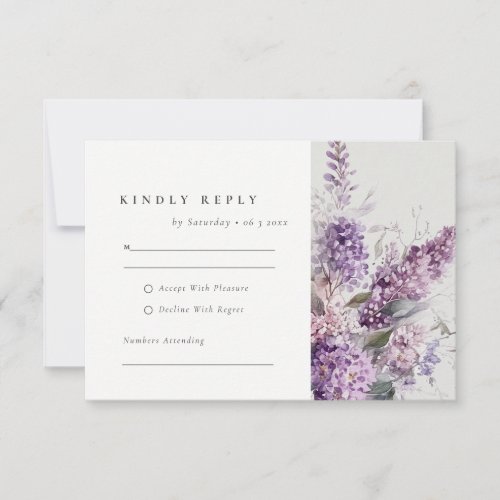 Dusky Lilac Watercolor Cottage Floral Wedding RSVP Card