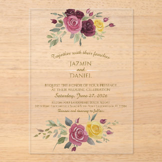 Dusky Pastel Watercolor Roses Gold Acrylic Invitations