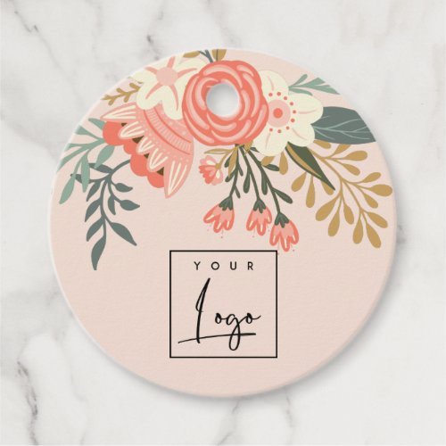 Dusky Peach Orange Blush Ambrosia Floral Logo Favor Tags