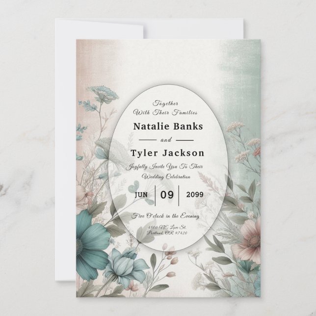 Dusky Petals and Soft Serenity Floral Wedding Invitation (Front)