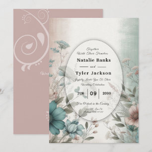 Dusky Petals and Soft Serenity Floral Wedding Invitation