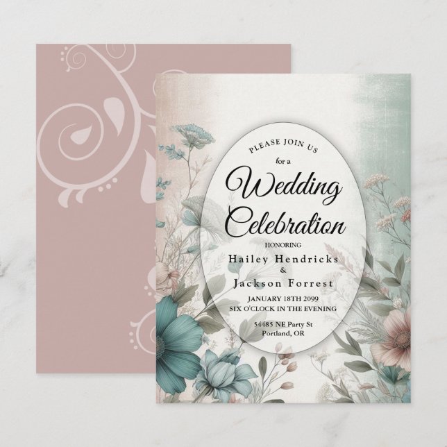 Dusky Petals and Soft Serenity Floral Wedding Invitation (Front/Back)