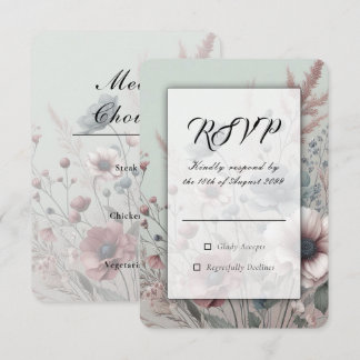 Dusky Petals and Soft Serenity Floral Wedding RSVP Card
