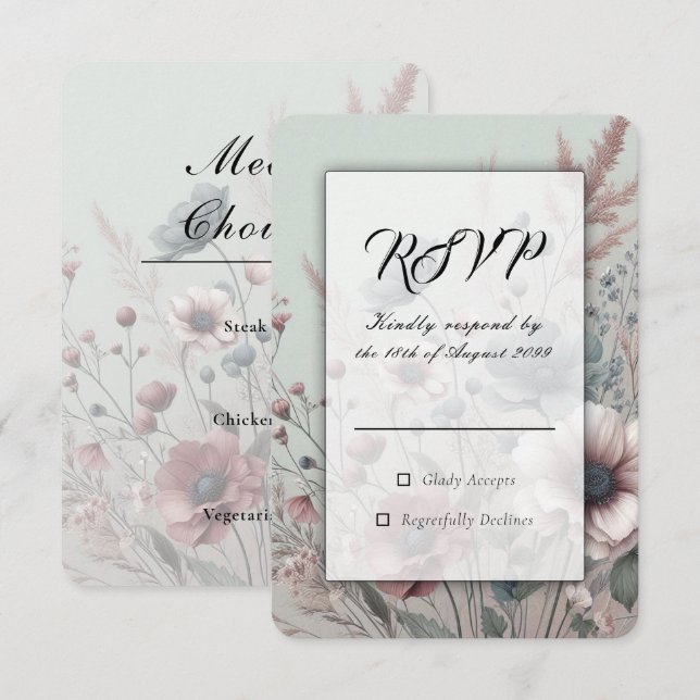 Dusky Petals and Soft Serenity Floral Wedding RSVP Card (Front/Back)