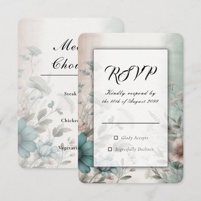 Dusky Petals and Soft Serenity Floral Wedding RSVP Card (Front/Back)