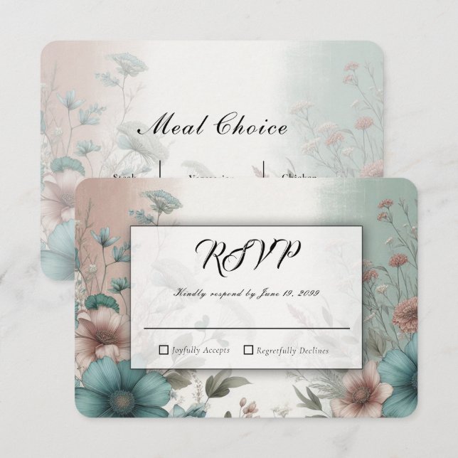 Dusky Petals and Soft Serenity Floral Wedding RSVP Card (Front/Back)